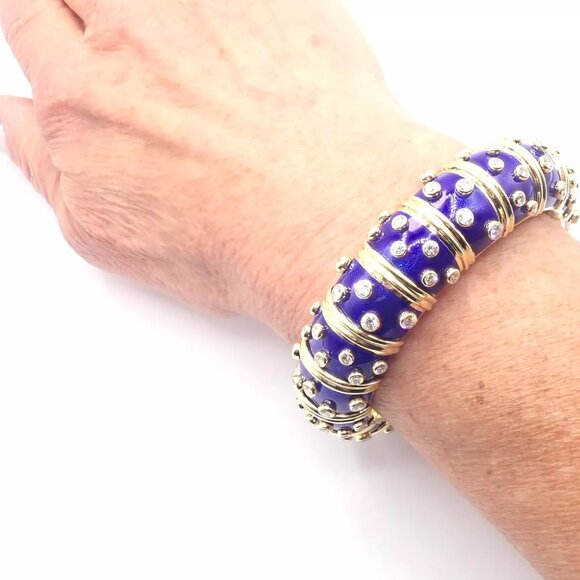 Tiffany & Co Schlumberger Dots 18k Yellow Gold Diamond Enamel Bangle Bracelet - Picture 10 of 10